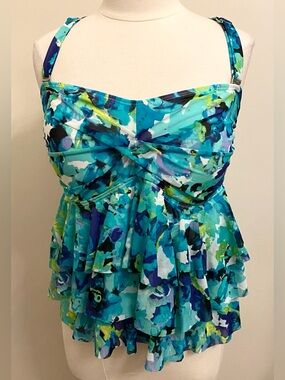 Wave Zone Turquoise Green Blue Floral 18 Tropical Chic Whimsical Boho Bikini Top